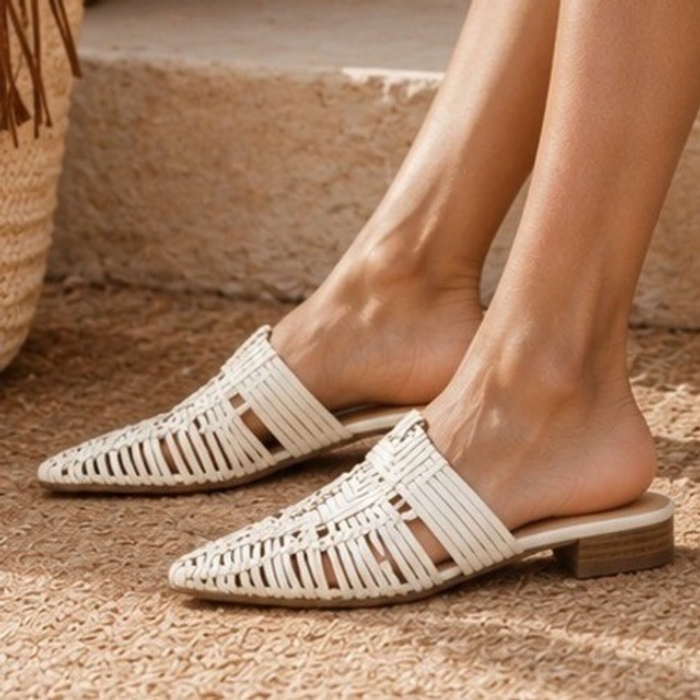 Matisse Leather Woven Mule Flats Size 8M Boho Western Huarache Slide Loafers